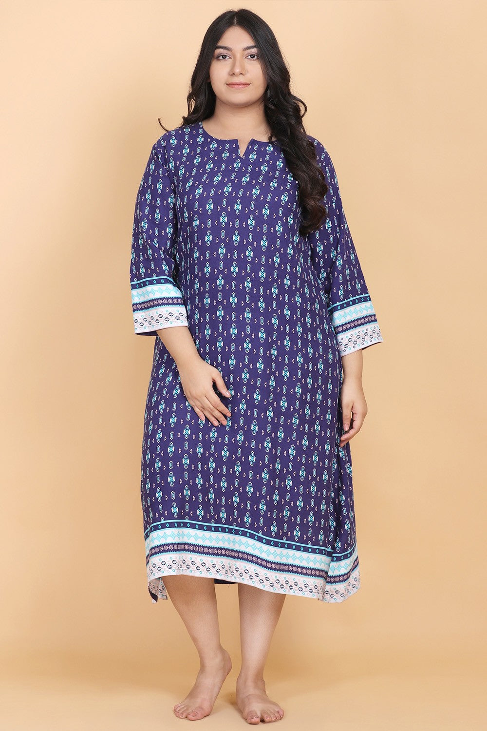 Printed Blue Nightwear Dress