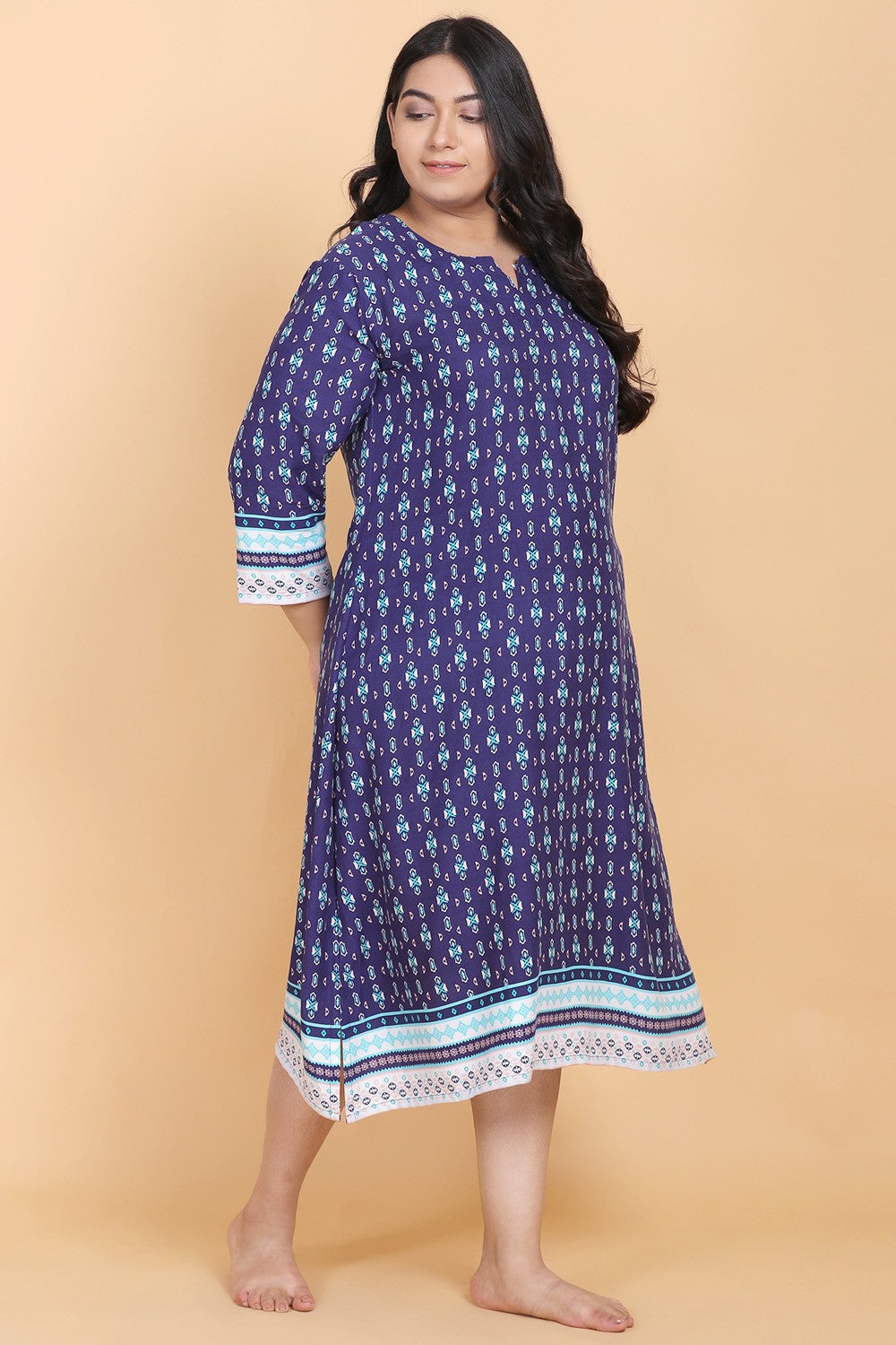 Printed Blue Nightwear Dress