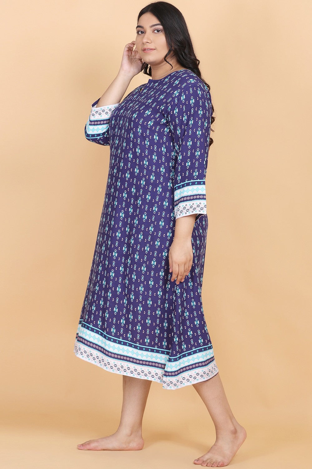 Printed Blue Nightwear Dress