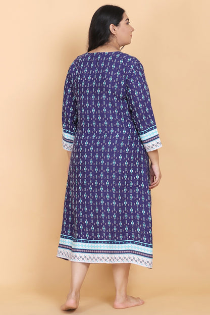 Printed Blue Nightwear Dress