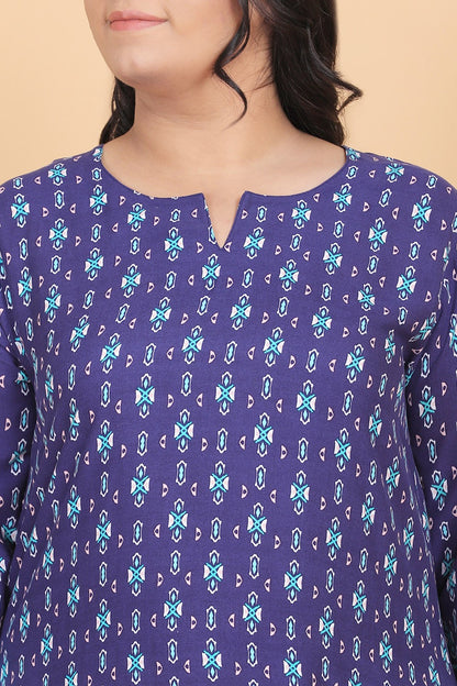 Printed Blue Nightwear Dress