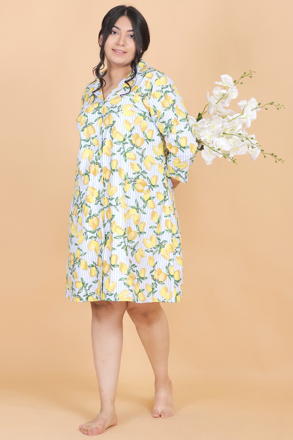 Lemon Print Cotton Nightwear Dress