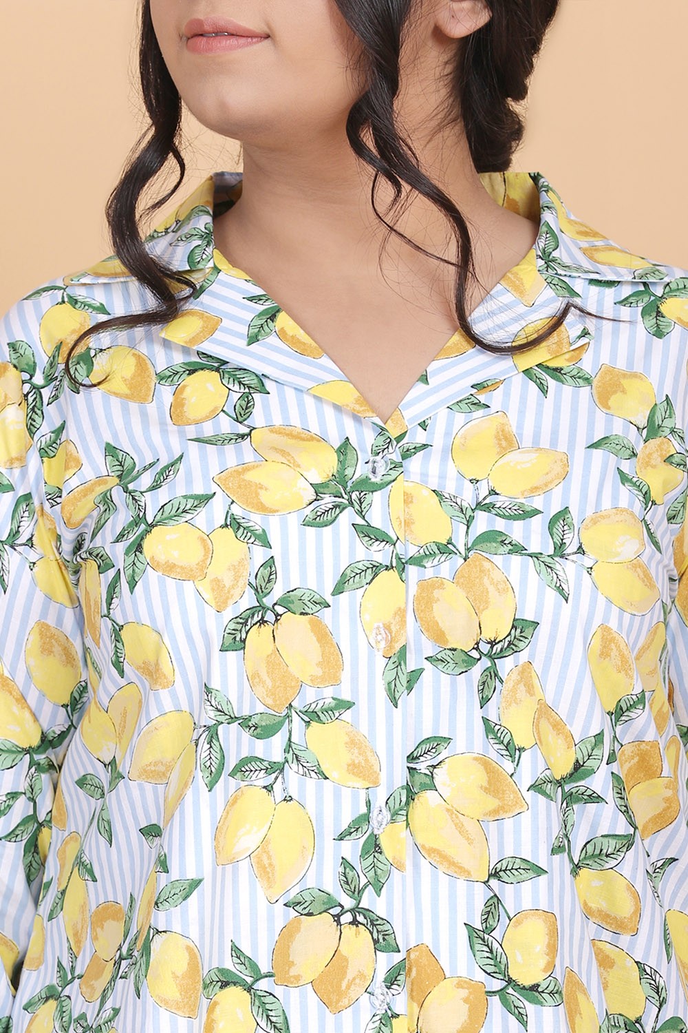 Lemon Print Cotton Nightwear Dress