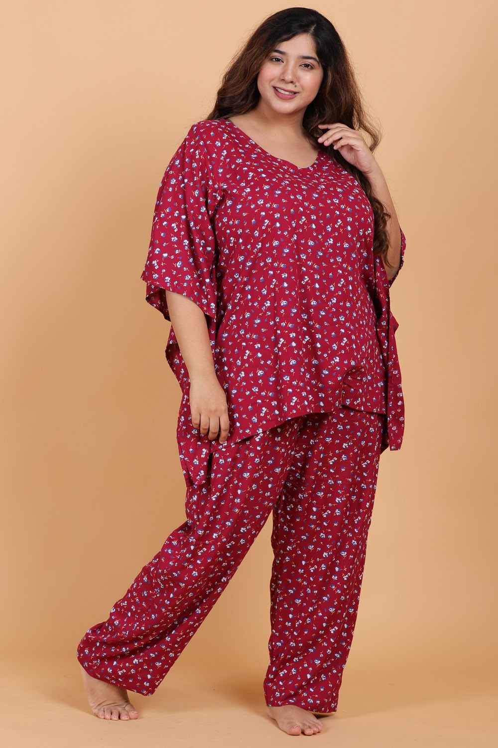 Floral Print Kaftan Night Suit Set