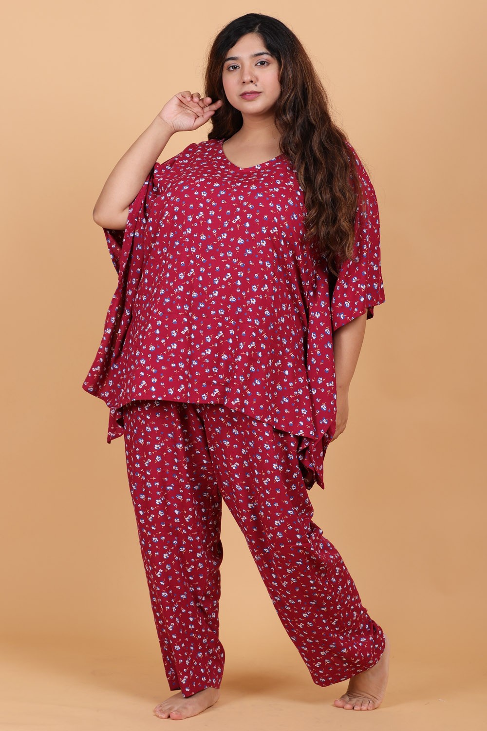 Floral Print Kaftan Night Suit Set