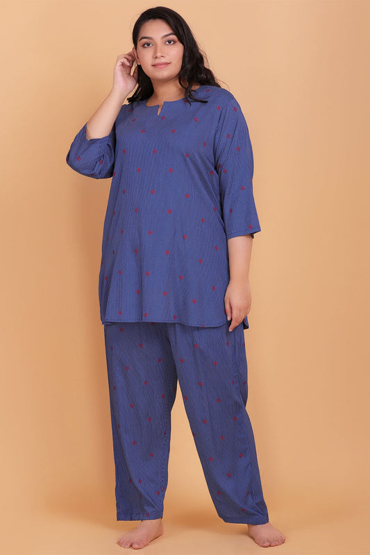 Plus Size Blue Stripes Loungewear Set