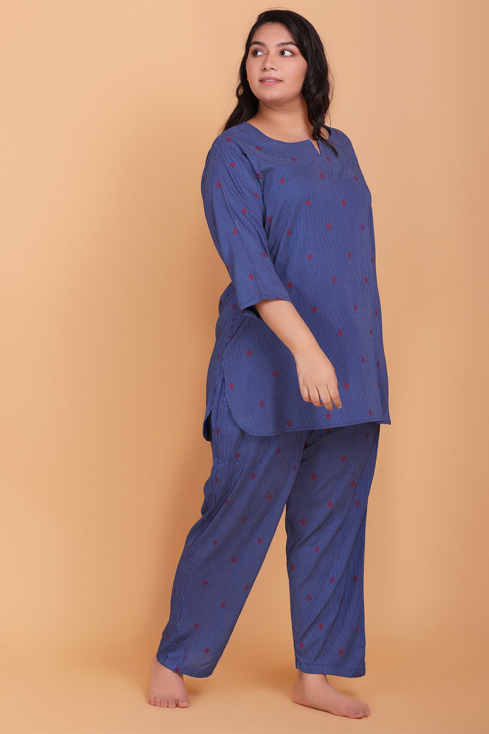 Plus Size Blue Stripes Loungewear Set