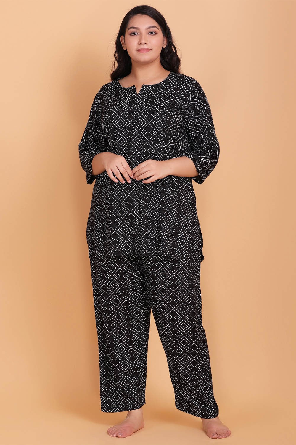 Plus Size Black Printed Loungwear Set