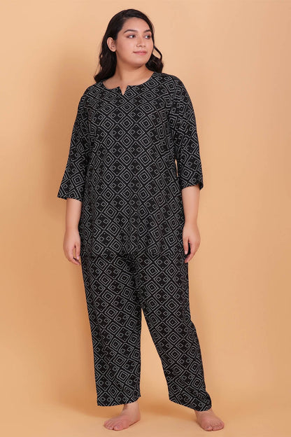 Plus Size Black Printed Loungwear Set