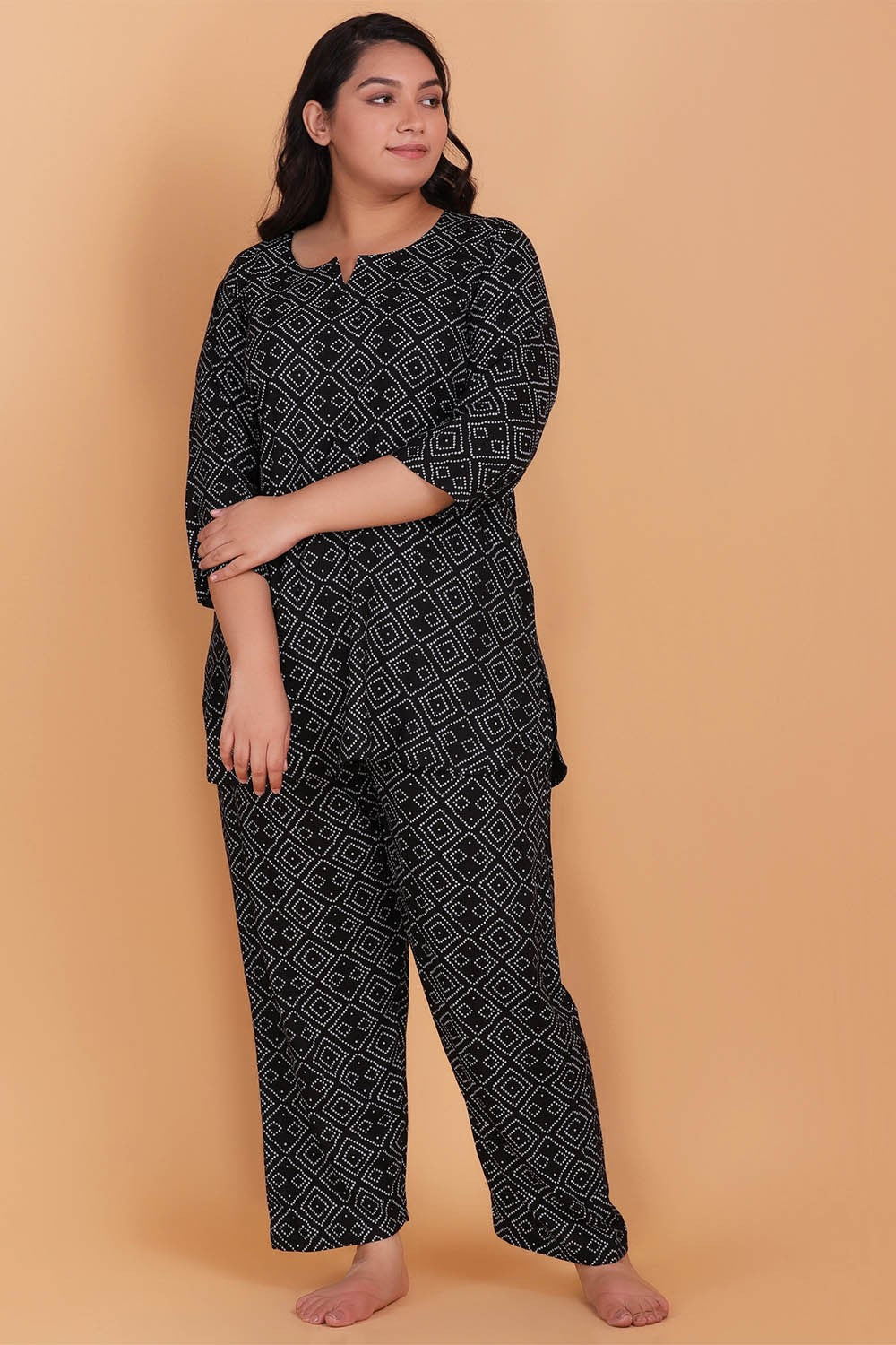 Plus Size Black Printed Loungwear Set