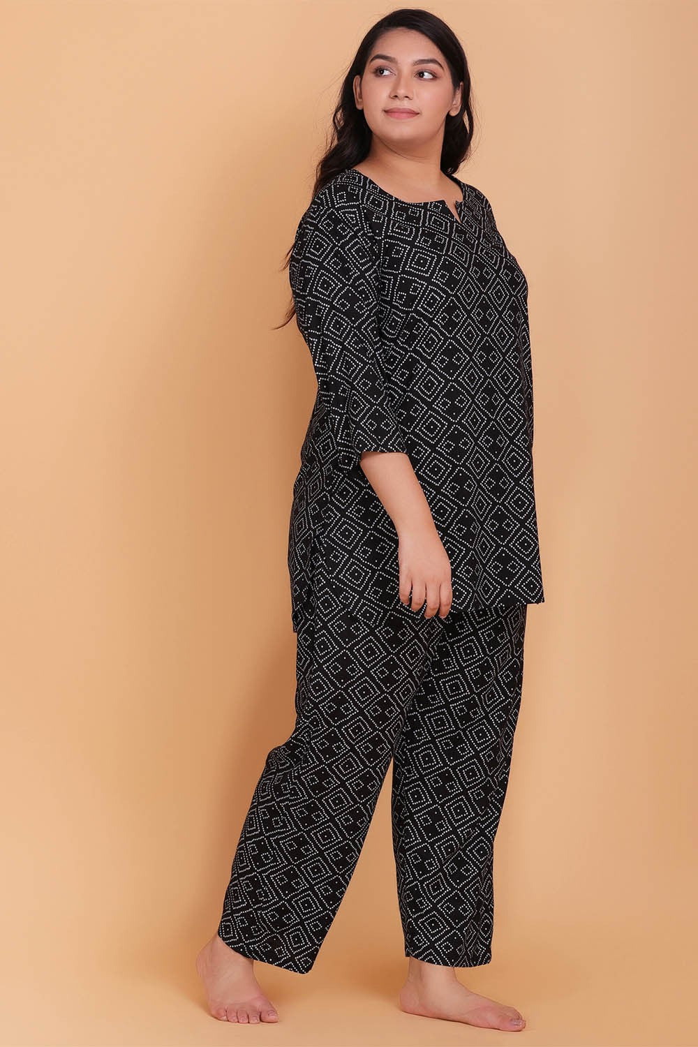 Plus Size Black Printed Loungwear Set