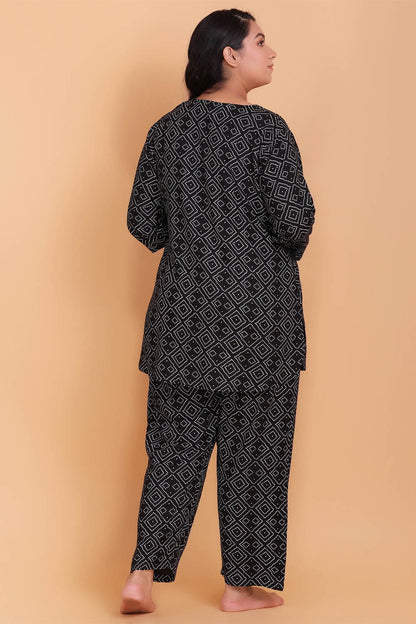 Plus Size Black Printed Loungwear Set