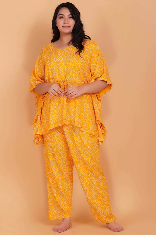 Plus Size Yellow Printed Loungewear Set