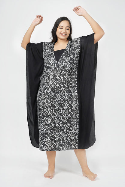 Raven Black Kaftan Maxi Night Dress