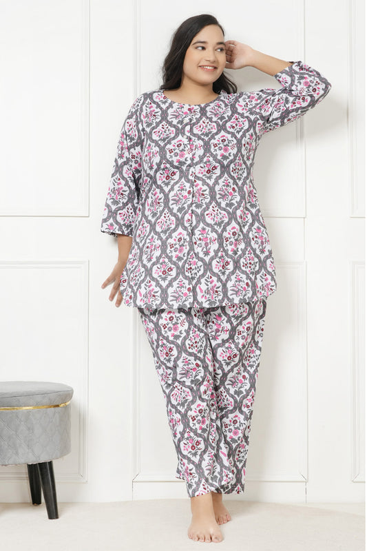 LastInch Ash Floral Print Night Suit Set