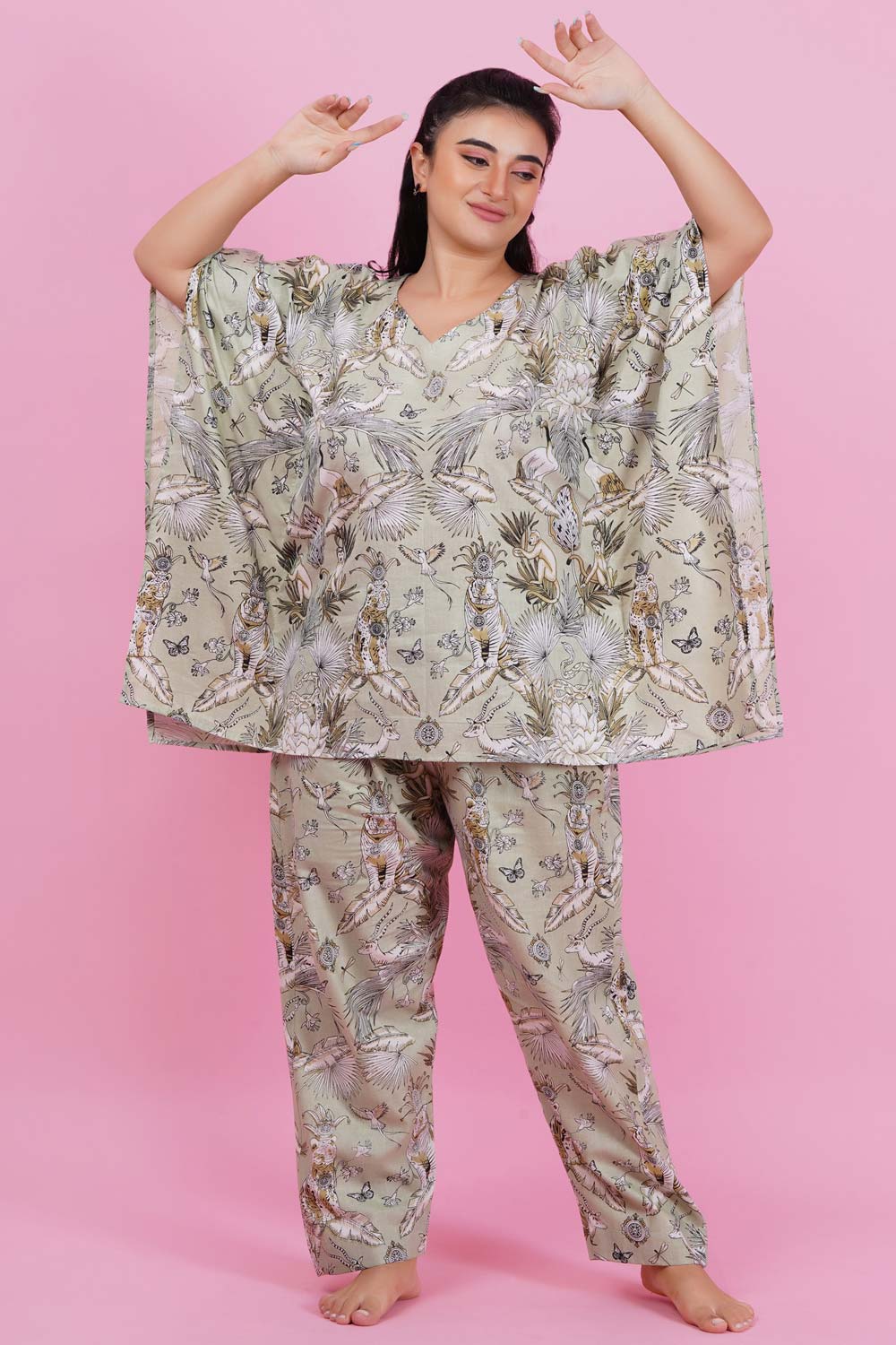 Pastel Bay Wild Print Kaftan Night Suit Set