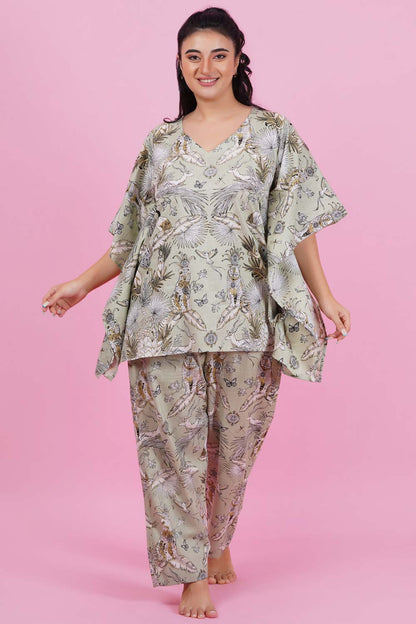 Pastel Bay Wild Print Kaftan Night Suit Set