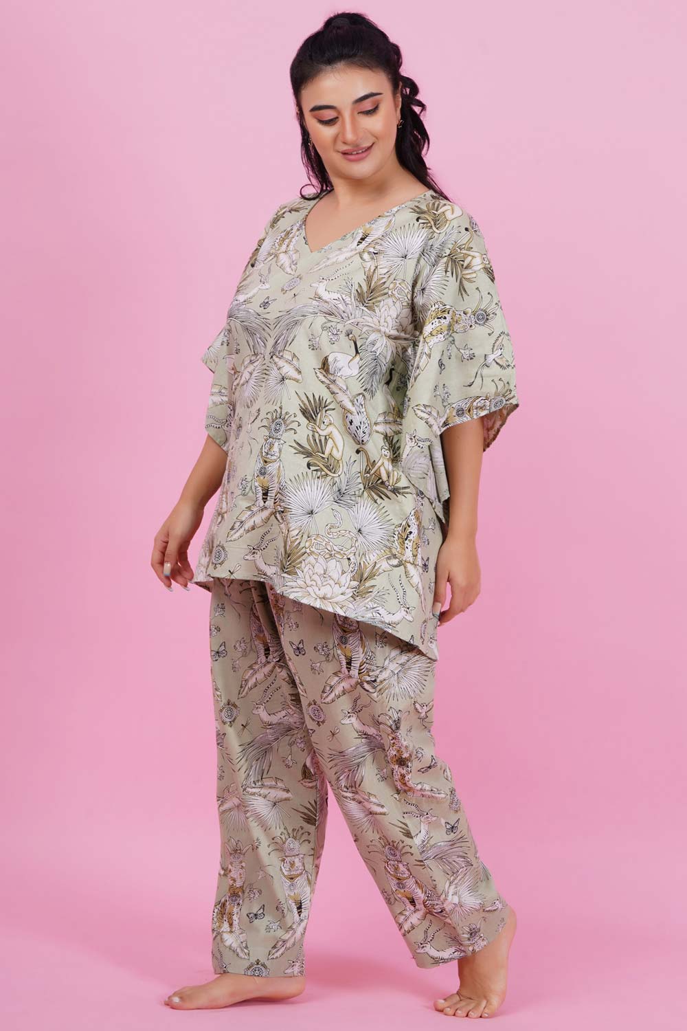 Pastel Bay Wild Print Kaftan Night Suit Set