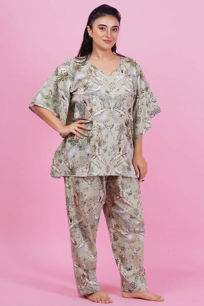 Pastel Bay Wild Print Kaftan Night Suit Set