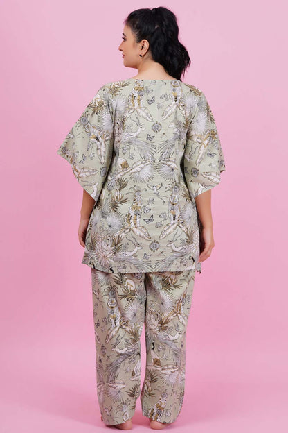 Pastel Bay Wild Print Kaftan Night Suit Set