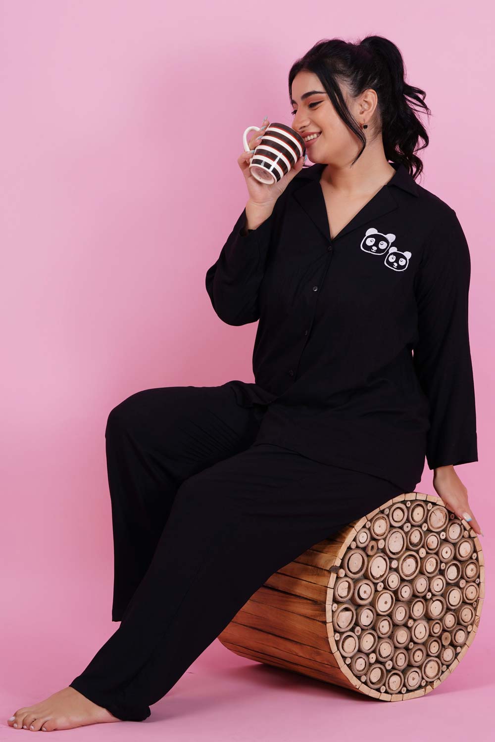 Lazy Panda Embroidered Night Suit Set