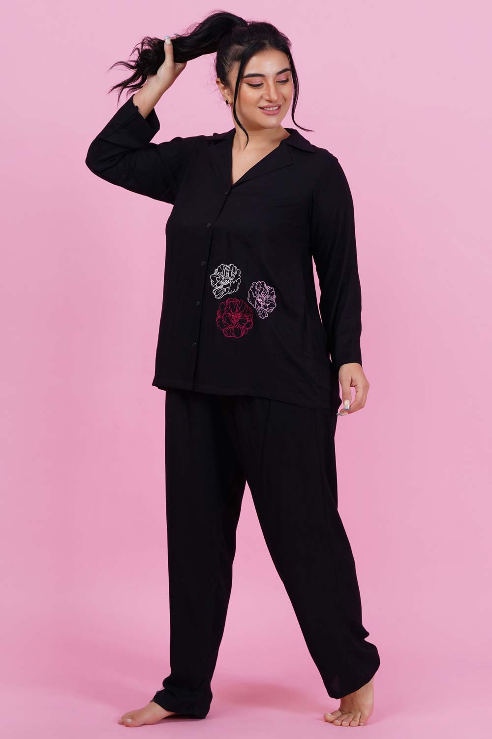 Candy Flower Embroidery Night Suit Set