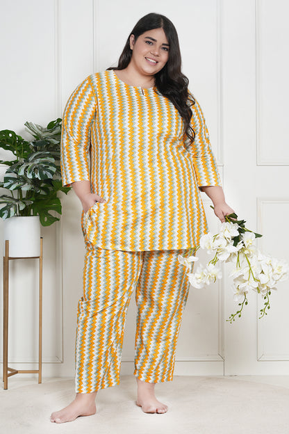 Zig-Zag Printed Cotton Night Suit Set