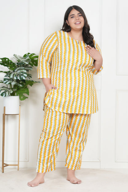 Zig-Zag Printed Cotton Night Suit Set