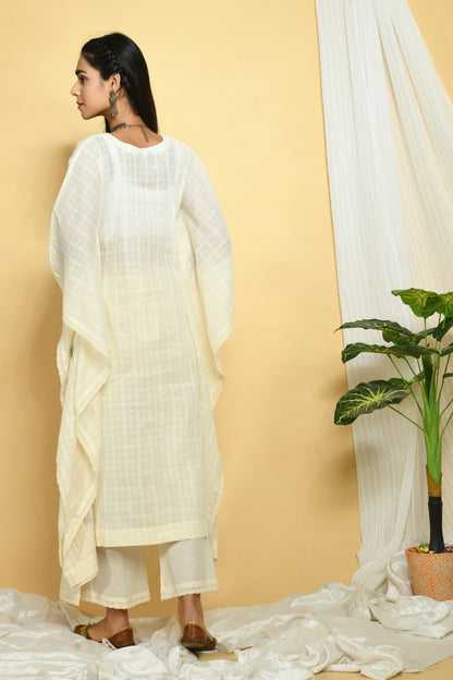 Hand Embroidered Ivory Cotton Dobby Kaftan &amp; Palazzo Set