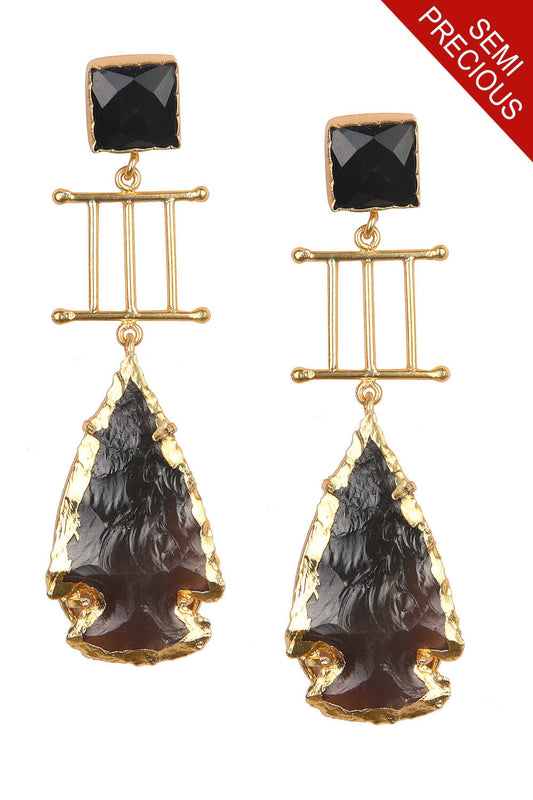 Black Natural Coloured Stone Statement Earrings