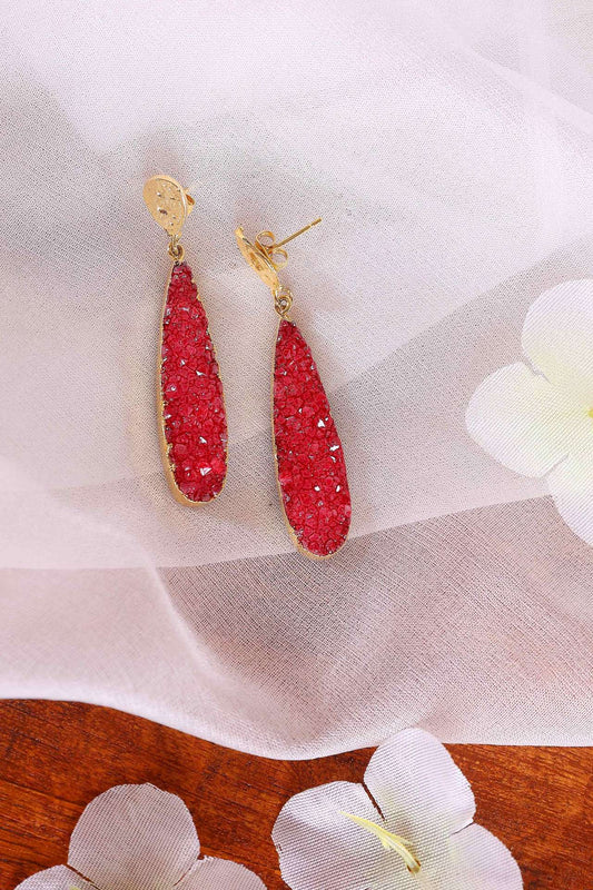 Mehroon Druzy Oval Long Earrings