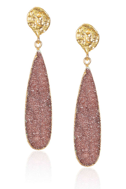 Brown Druzy Long Drop Earrings