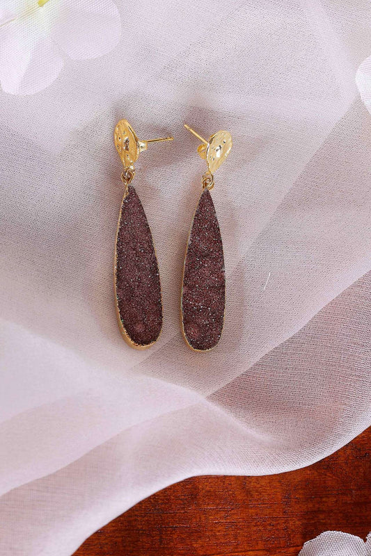 Brown Druzy Long Drop Earrings