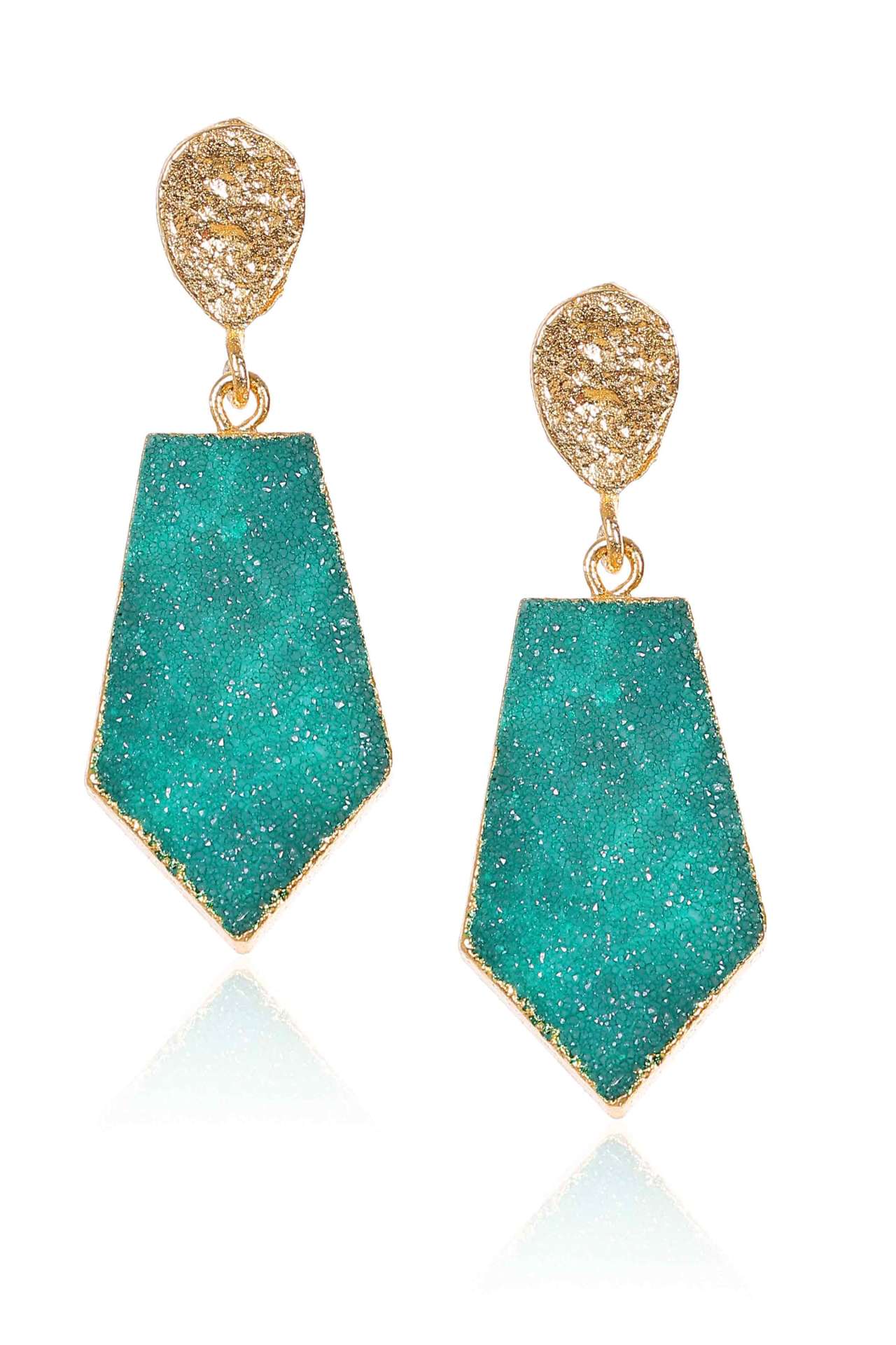 Green Druzy Hexagon Drop Earrings