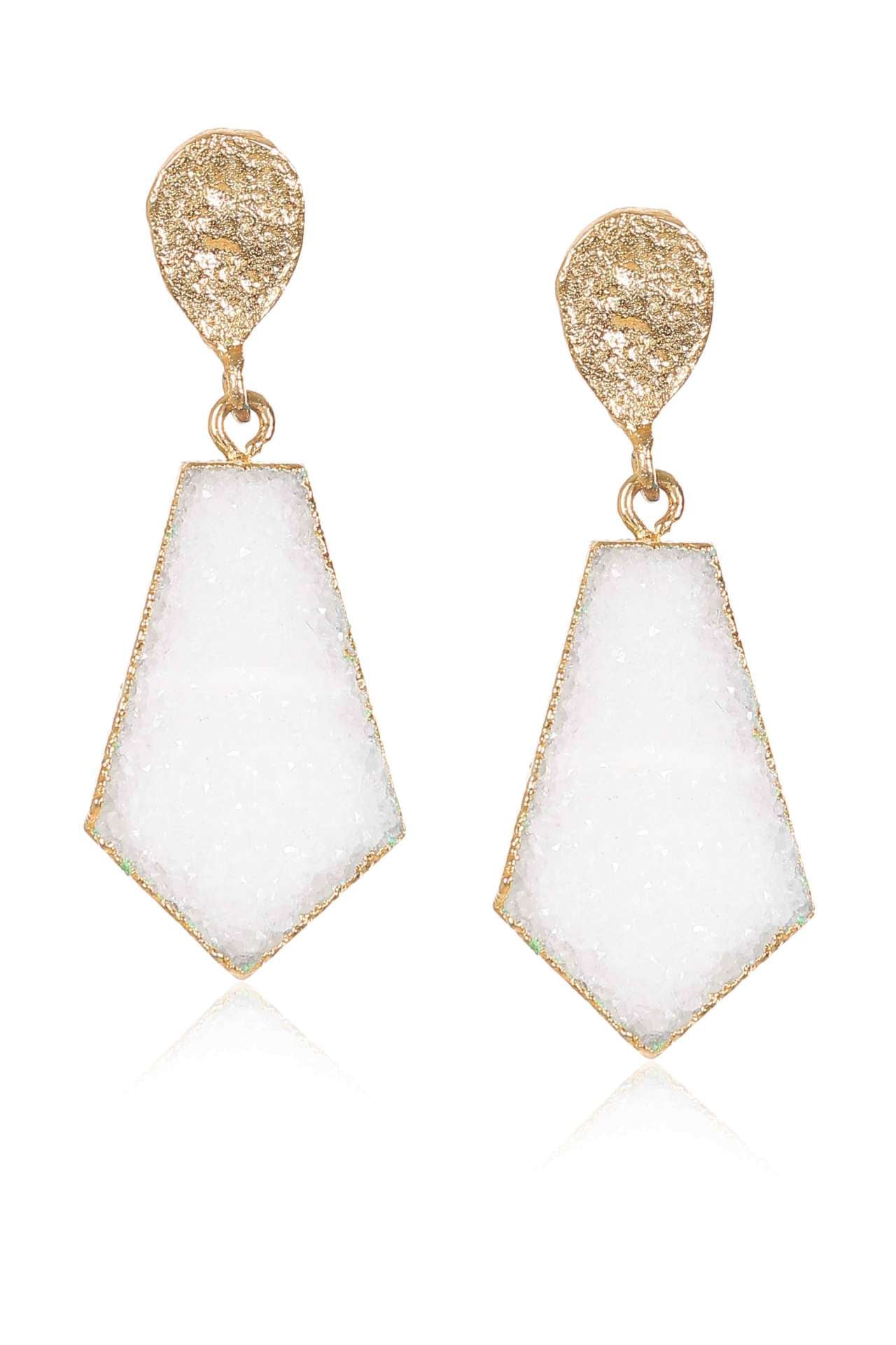 White Druzy Hexagon Drop Earrings