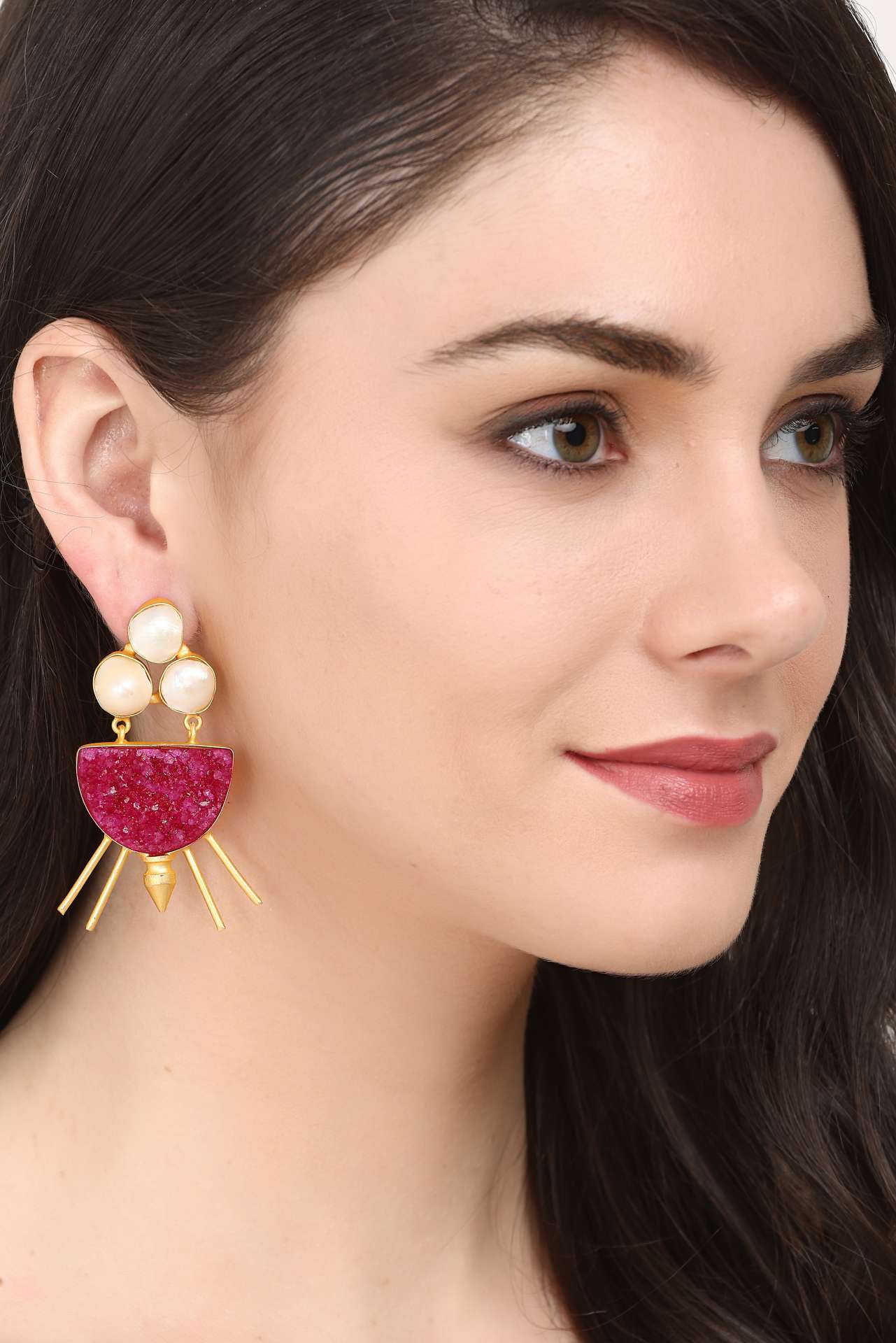 Maroon Druzy Pearl Monochrome Earring