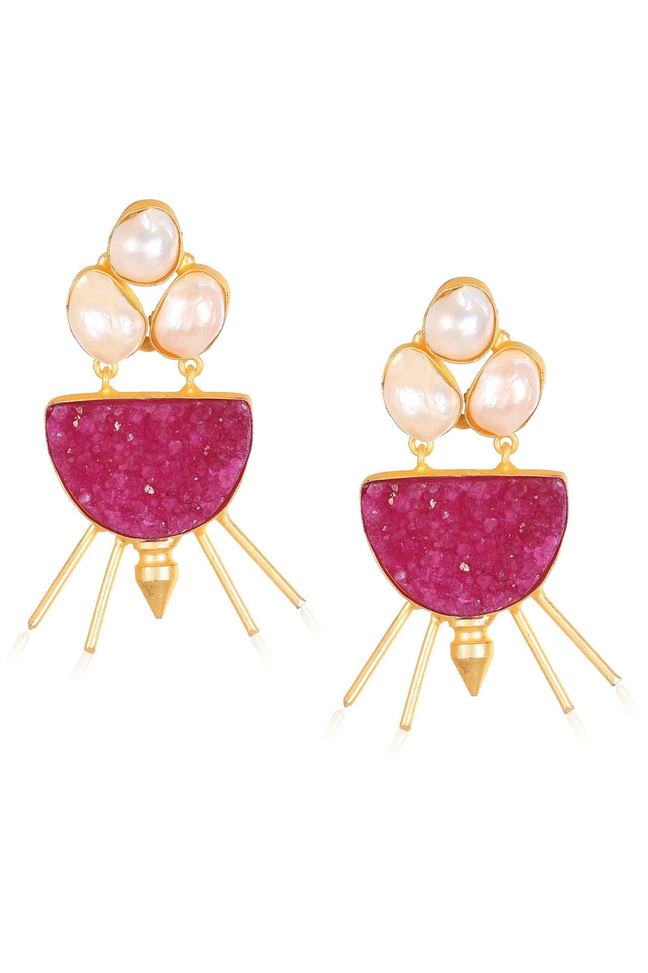 Maroon Druzy Pearl Monochrome Earring