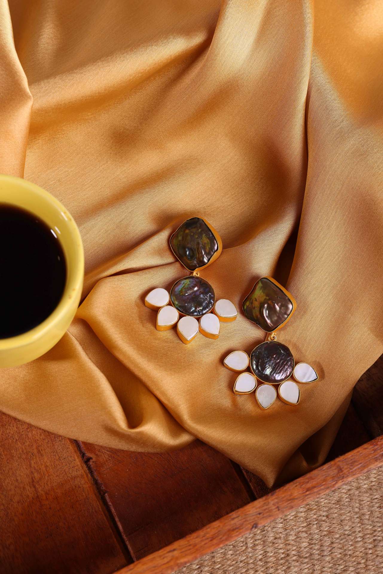 Black Pearl Enamel Earrings