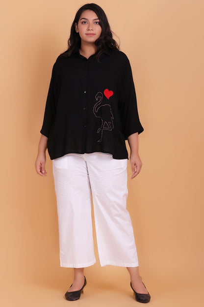 Black Embroidered Shirt for Women