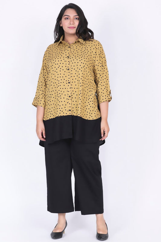 Plus Size Mustard polka dot shirt