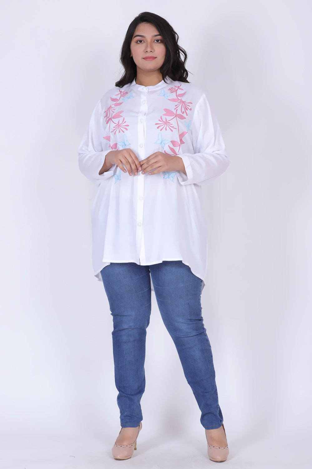 White Embroidered Shirt for Women