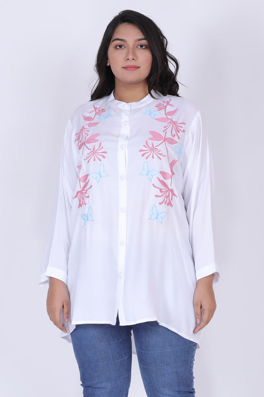 White Embroidered Shirt for Women