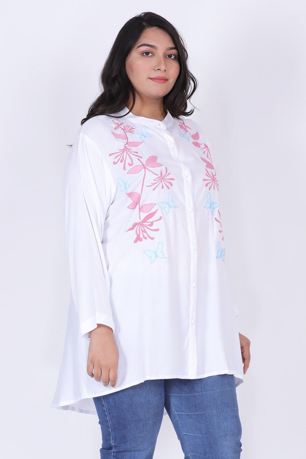 White Embroidered Shirt for Women