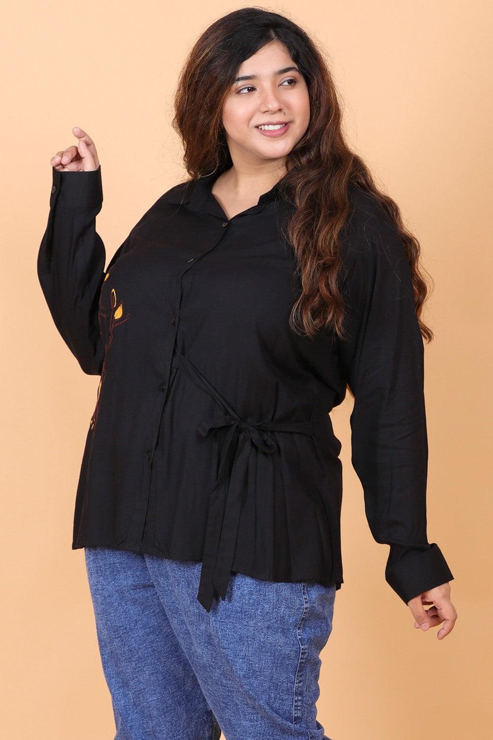 Embroidered Shirt for Women with Tie-Up Detail