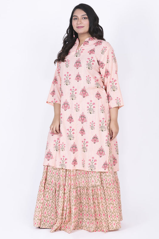 Peach Kurta With Skirt