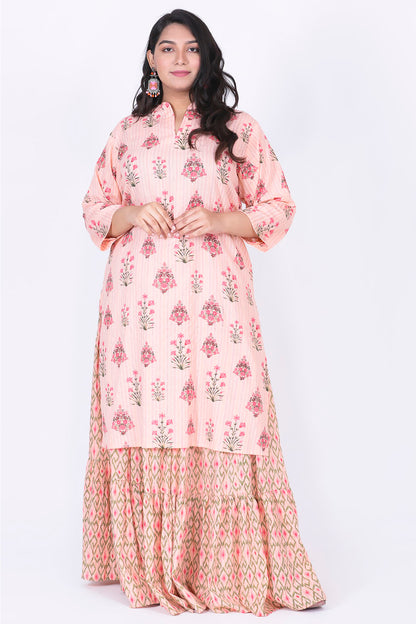 Peach Kurta With Skirt