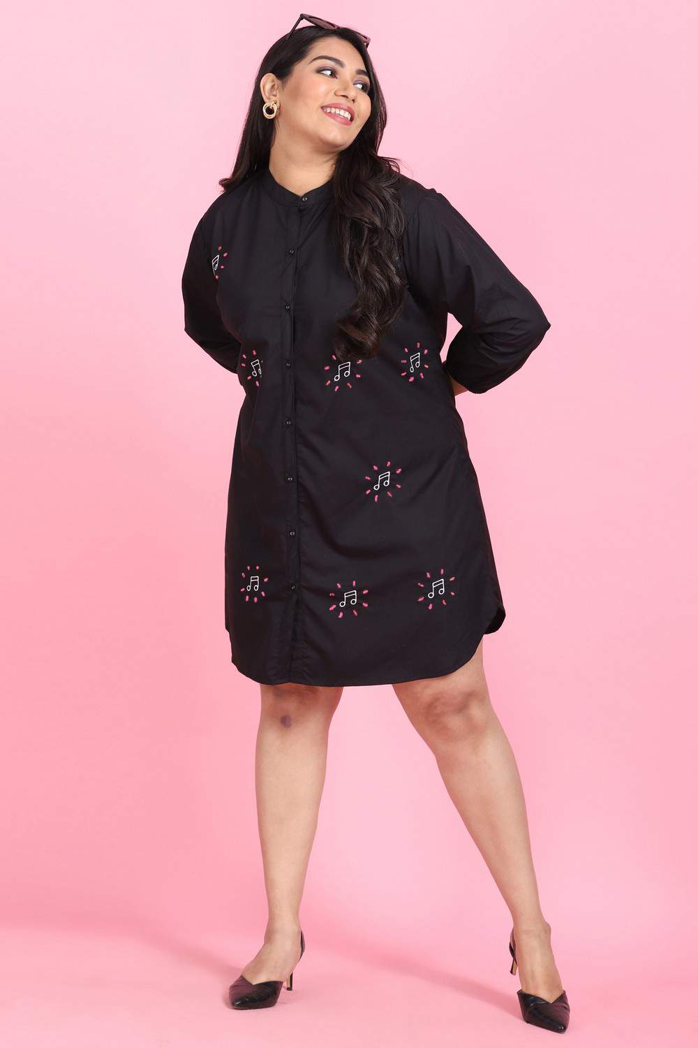 Music Embroidered Shirt Dress