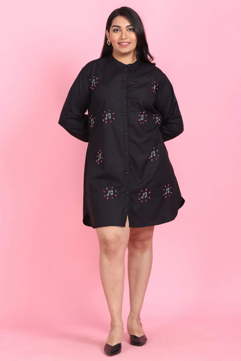 Music Embroidered Shirt Dress