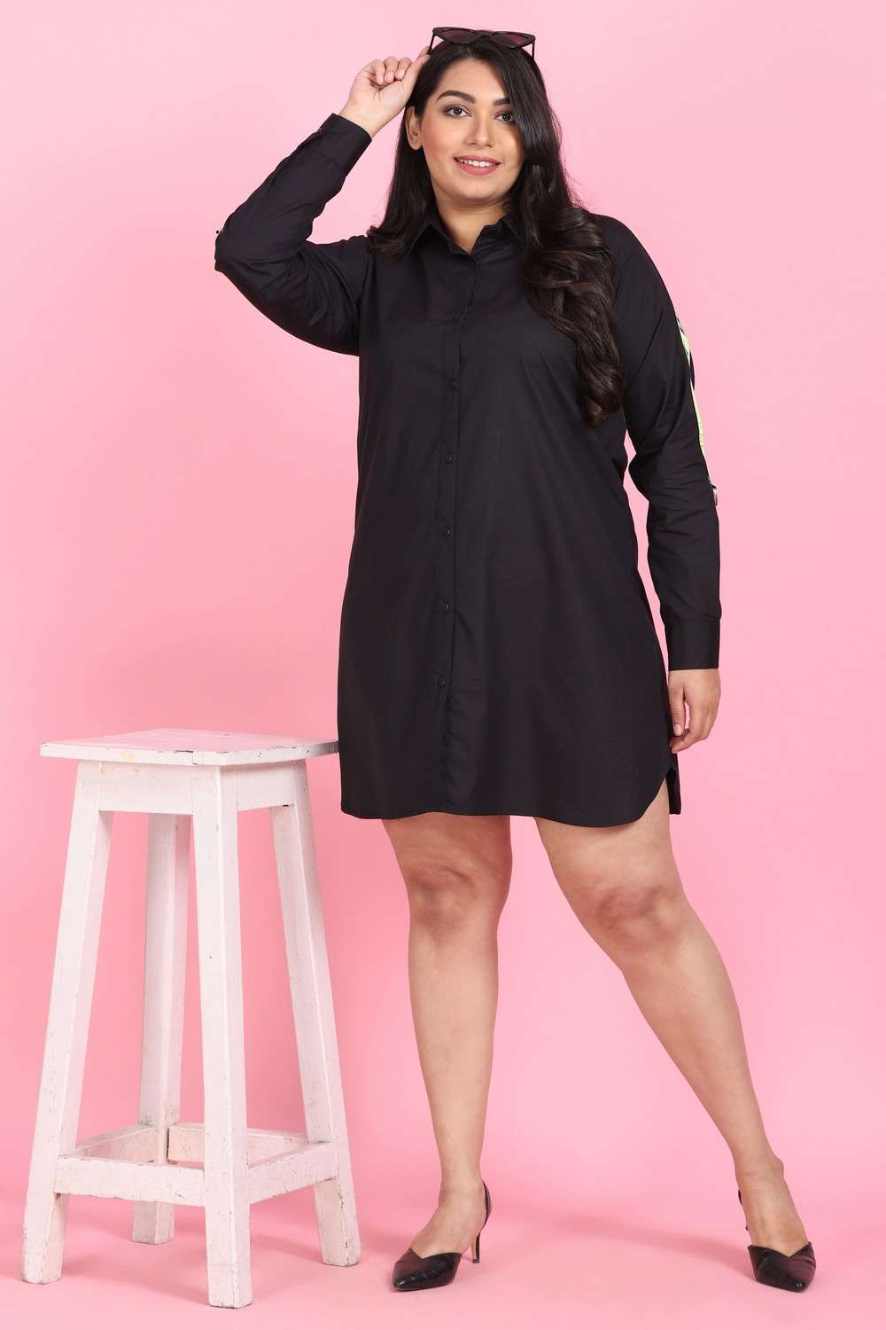 Bold Black Strip Shirt Dress