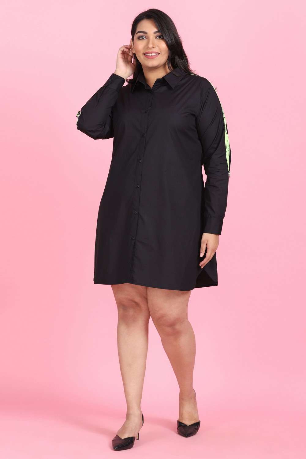 Bold Black Strip Shirt Dress